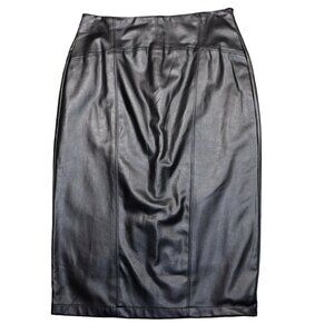 New York & Company Faux Leather Skirt Womens Size 8 Black Knee Length Lined